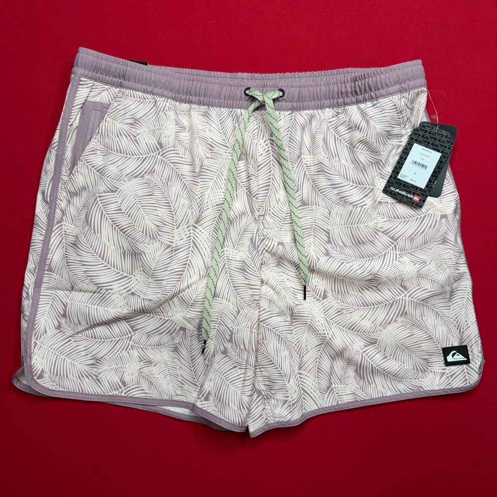 NWT Quiksilver Mens Swim Volley Shorts XL Rosewater Palm Print 7 Inch